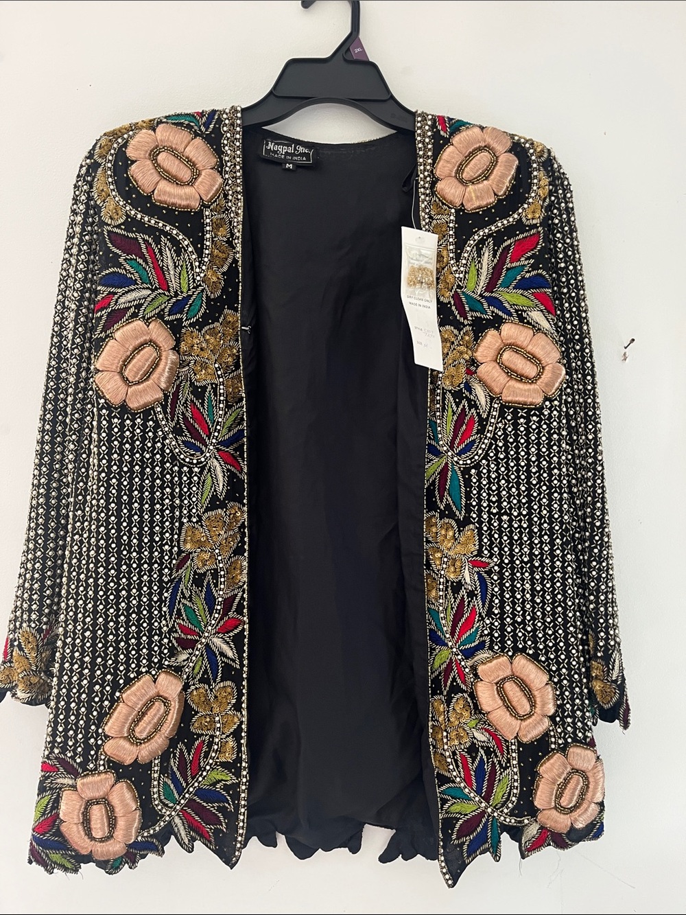 Nagpal Inc Hand Beaded Embroidered Floral Jacket Size M Black Statement Evening